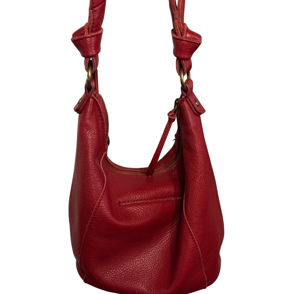 VTG The Sak Sequoia Hobo Bag Soft Pebble Leather Knots Pop of Red Cherry Red Y2K - Picture 8 of 10